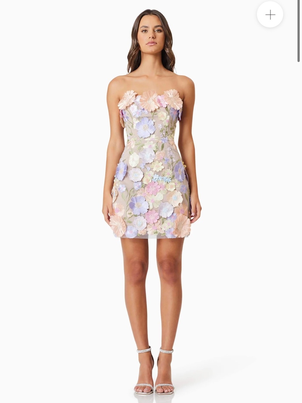 Elliatt Strapless 3D Floral Mini Dress in Pastel Pink & Lavender